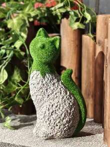 Escultura de gato sentado de terciopelo - Figura decorativa hecha de resina, decoración de jardín, ornamento de jardinería - A - Ver 4