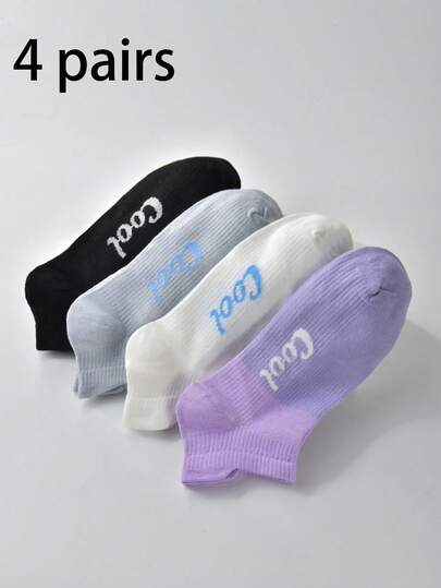 4 Pairs Korean Style Sports Ankle Socks, Breathable Durable Casual Fitness Versatile Socks