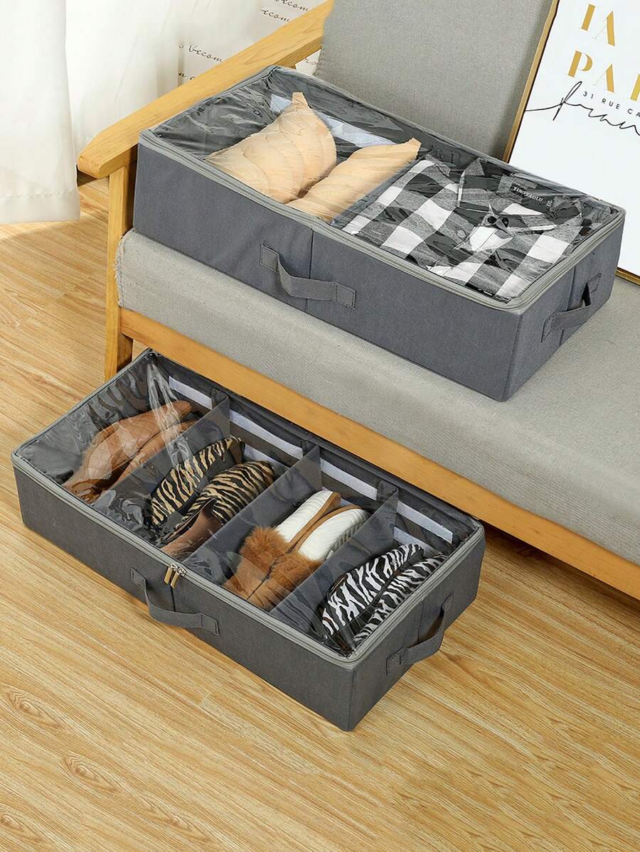 1 hộp đựng giày gấp gọn đặt dưới gầm giường có nắp và tay cầm, hộp sắp xếp đồ dùng dưới gầm giường. - Xem 1