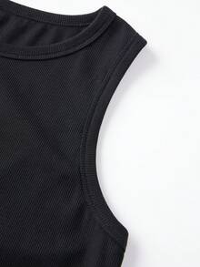 Women's Summer Tank Tops Elegant Rhinestone Palm Tree Decor Sleeveless Round Neck Ribbed Vest For Beach Daily Wear - Black - View 8