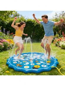 Alfombra rociadora inflable extra grande, científico inteligente con 26 letras y patrón de animales, almohadilla de salpicadura, tapete de agua resistente para jardín y césped al aire libre, adecuado para césped, playa, jardín, parque de verano, aprendizaje de letras - A - Ver 2