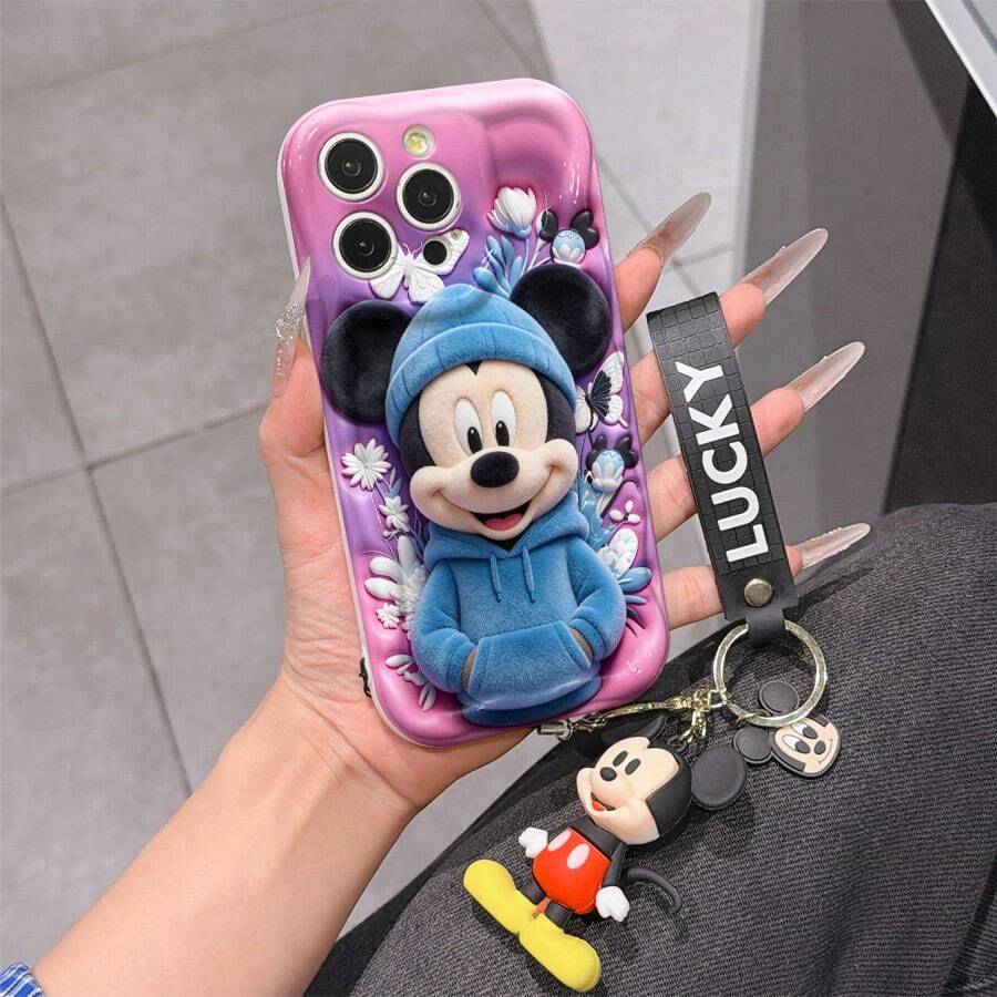Disney Mickey Mouse Phone Case With Mickey Charm And Mickey Lanyard - Cute Mickey Mouse Protective Case With Blue Hoodie And Butterfly Design, Equipped With Delicate Mickey Decorative Lanyard For Easy Carrying, Compatible With IPhone 17, 16, 15, 14, 13, 12, 11 Pro Series, Ideal For Birthdays, Holidays, Anniversaries, Graduation Gifts, Or Any Special Occasion To Surprise Family, Friends, Classmates, And Loved Ones. - trắng - Xem 1