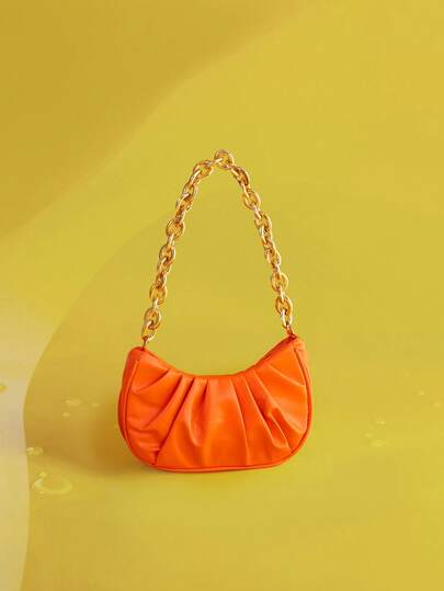 Trivaya Bolso fruncido neón naranja minimalista con cadena