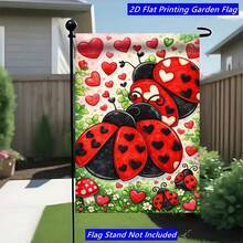 12 X 18 Inch Double Sided Garden Flag, 2D Flat Printed Ladybug Heart Design, Durable Polyester Seasonal Outdoor Yard Patio Lawn Decor, Flagpole Not Included - 11.81*17*71吋/30*45*厘米 - 查看 2