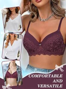 Women's Lace Padded Push-Up Bra - Comfortable Support And Lift - Redwood - View 6