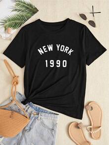 Camiseta con estampado de letra - Negro - Ver 7