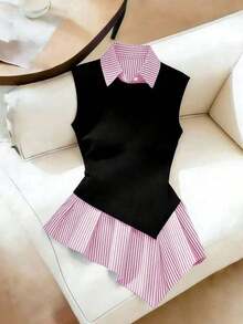 Camisa casual de mujer a rayas de moda en color negro, de corte slim y favorecedora - Rosa - Ver 1