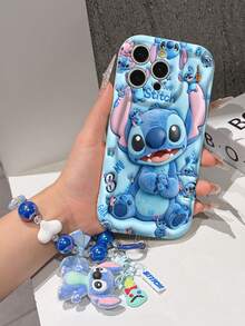 Disney Has Authorized, Phone Case - Chain Set, The Stitch Lilo & Stitch 3D Phone Case Plus A Silicone 3D Stitch Bracelet With Metallic Ring Removable Bracelet, Stitch And Angel Pattern, Compatible With Iphone17/16/15/14/13/12/11/XS/XR/X Plus Pro Max, A Stylish Cartoon Phone Case, The Perfect Gift Choice, Phone Protection, Durable Phone Cover, Great Gift For Friends And Family. - trắng - Xem 4