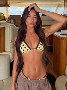 Conjunto de bikini de 2 piezas con estampado de lunares, traje de baño sexy para fiestas y festivales de música, atuendo de playa para vacaciones de mujer - Multicolor 6 - Ver 7