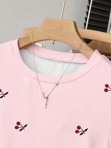 lanzamiento de verano, top corto versátil y casual con estampado de limón dulce, camiseta ajustada a la cintura para mujer, diseño cómodo, adecuado para uso diario, al aire libre, compras - Rosa - Ver 5