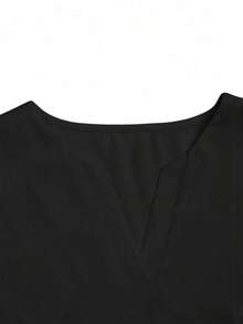 Conjunto de uniforme de enfermera con cuello en V, manga corta y bolsillo lateral con abertura, color azul claro, pantalón informal, conjunto de uniforme de enfermera, para primavera/verano - Negro - Ver 8
