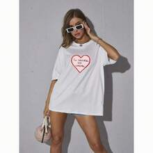 Camiseta de manga corta para mujer, de algodón, estilo retro americano, holgada, versátil, casual, moderna y personalizada. - Blanco - Ver 3