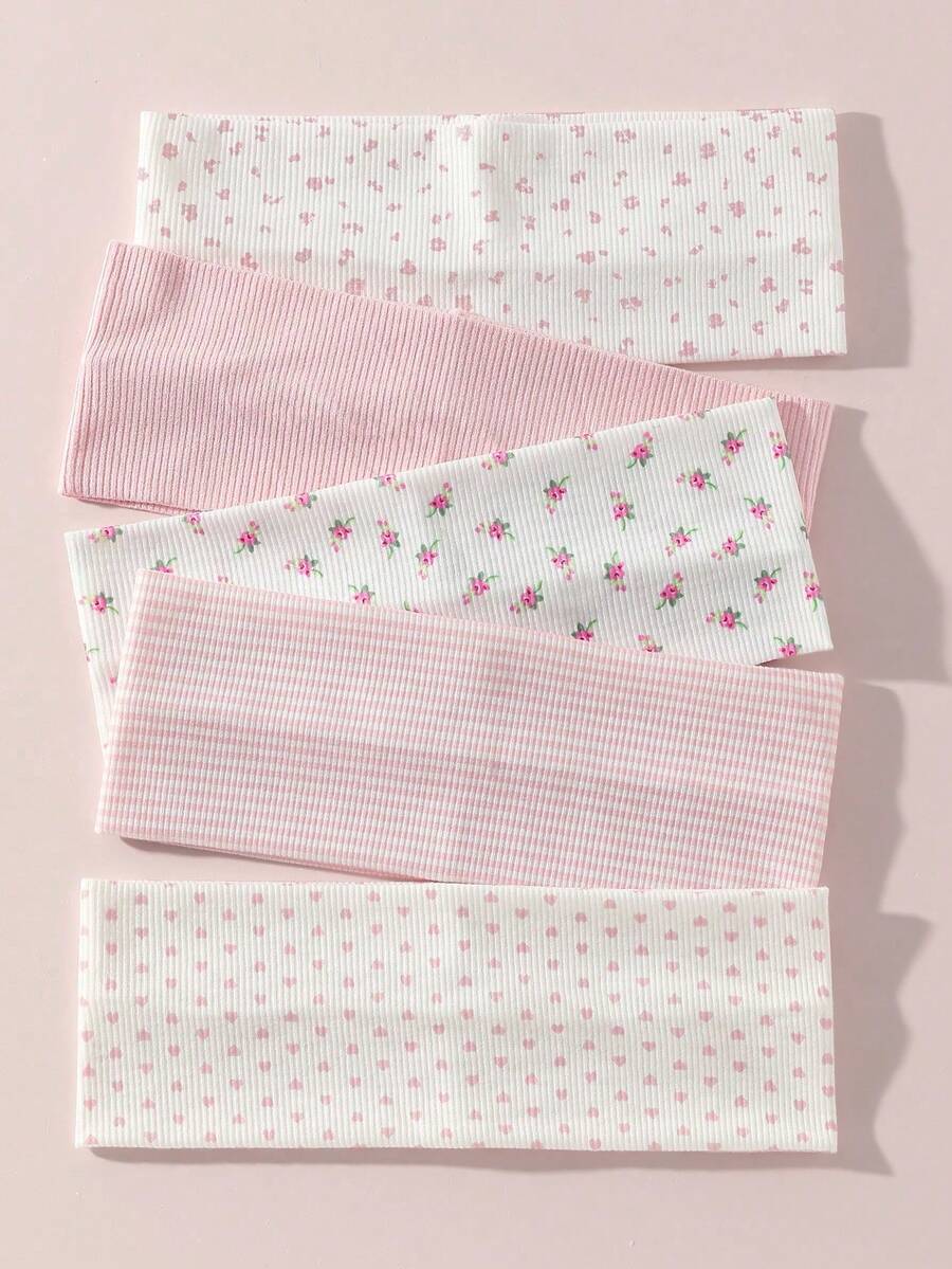 5pcs/Set Fashion Women Soft Non-Slip Headbands With Bow, Stripe, Heart, Floral Prints, Elastic Yoga Sports Hair Accessories, Versatile For Daily Wear Winter Scarf Women Bandanas Soft Headwrap Women Hair Band,Festival,Party - Multicolor - View 1