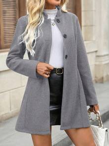 Abrigo de mujer, ropa exterior casual de unicolor simple para otoño/invierno, abrigos de invierno para mujeres, chaquetas - Gris - Ver 6