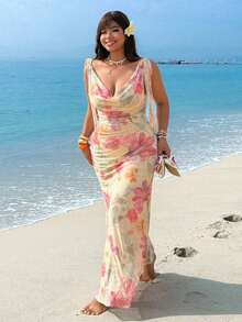 GalTyme Vestido de playa con estampado todo sobre para mujer de talla grande - Multicolor - Ver 7