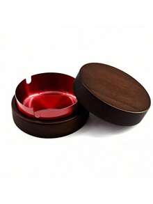 1/2/3 Peças Cinzeiro de Nogueira e Aço Inoxidável, Cinzeiro de Mesa Redondo, Cinzeiro com Tampa, Cinzeiro à Prova de Poeira, Cinzeiro à Prova de Vento, Design Magnético Destacável, Fácil de Carregar, Fácil de Lavar, Base Antiderrapante, Acessórios de Fumo de Estilo Vintage Luxuoso, Pode Ser Usado como Suprimentos de Fumo para Fumantes, Bandeja de Fumo, Cinzeiro para Uso Externo - Multicolorido - Visão 18