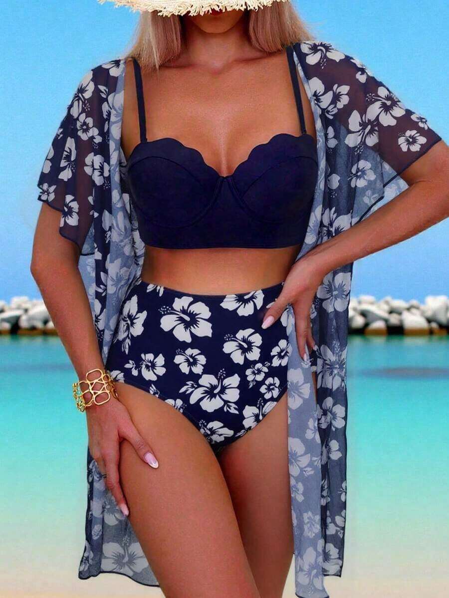 Swim Lushoire Tankini con estampado de plantas - Azul marino - Ver 1