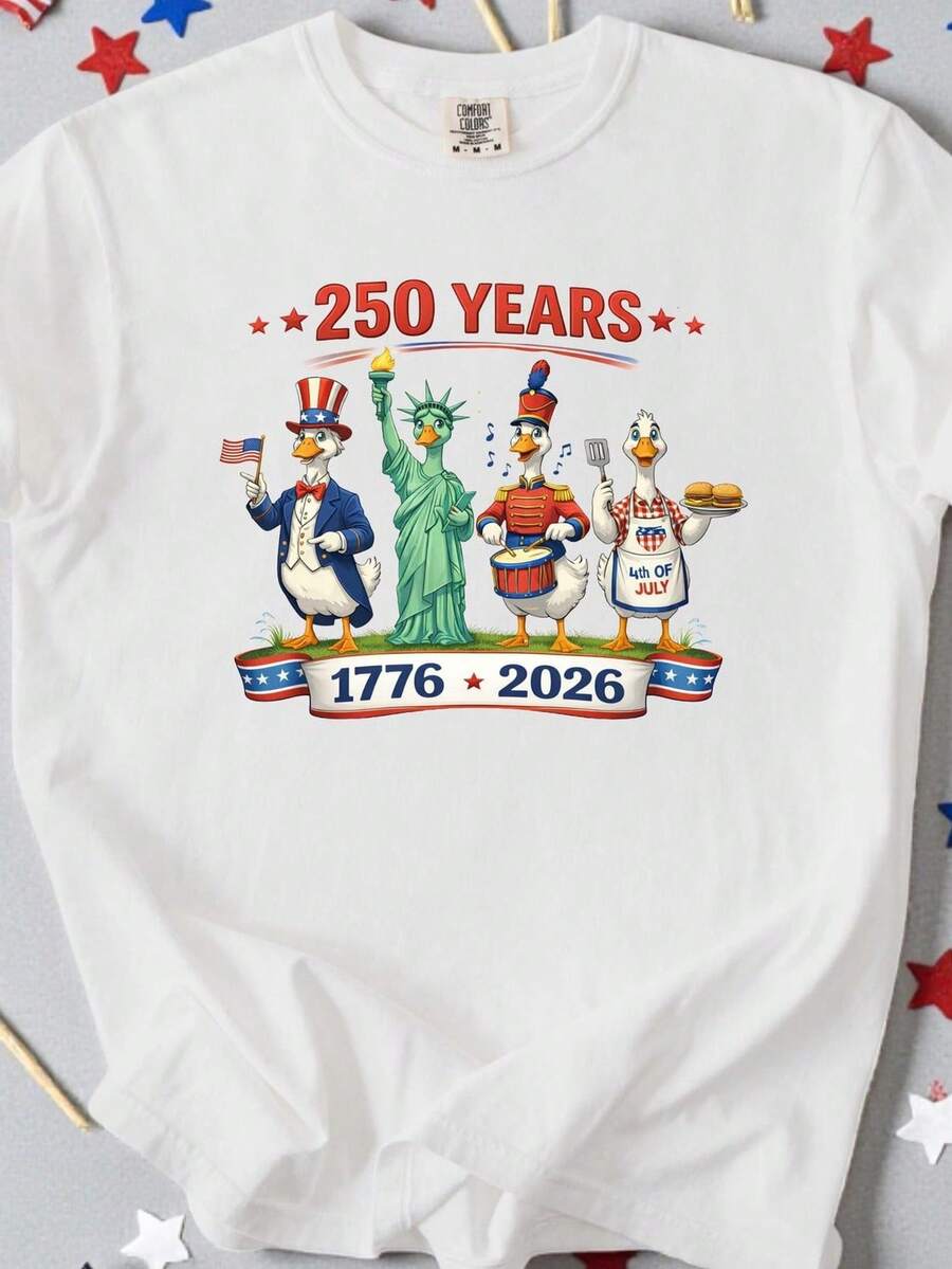 Camiseta del Club Fundador Goose, Camiseta del 250 Aniversario, Sudadera Divertida de Historia Patriótica, Camiseta del Día de la Independencia, Camiseta de Humor de EE. UU. Camiseta unisex de algodón puro de 220 g. Peso ideal para todas las estaciones, adecuada tanto para hombres como para mujeres. Tejido duradero de alta calidad, suave al tacto y de larga duración. Parte superior transpirable. Adecuada para la primavera y el verano de las mujeres, vacaciones, Día de la Madre, Día de la Independencia. - Blanco - Ver 1