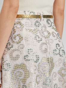 Rich Radi Q's Women's Fashion A-Line Skirt, Elegant Mid-Length Design, Woven Fabric With Contrasting Lace Belt, Suitable For Summer Wear - White - View 10