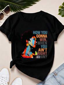 Dam T-shirt med rund hals och korta ärmar, 1 st, svart, med trycket "How to Win When You're Not Right Inside". Lämplig för vardagsbruk, pendling, utomhusaktiviteter, vänners sammankomster, avkoppling hemma, campus-evenemang, semesterkläder, nyårsfamiljemiddag, nyårsfest. Lokal leverans. Festivalkläder dam, t-shirt, sommarkläder, festkläder, vardagskläder, perfekt för festivaller och familjesemester. - Svart - Visa 7