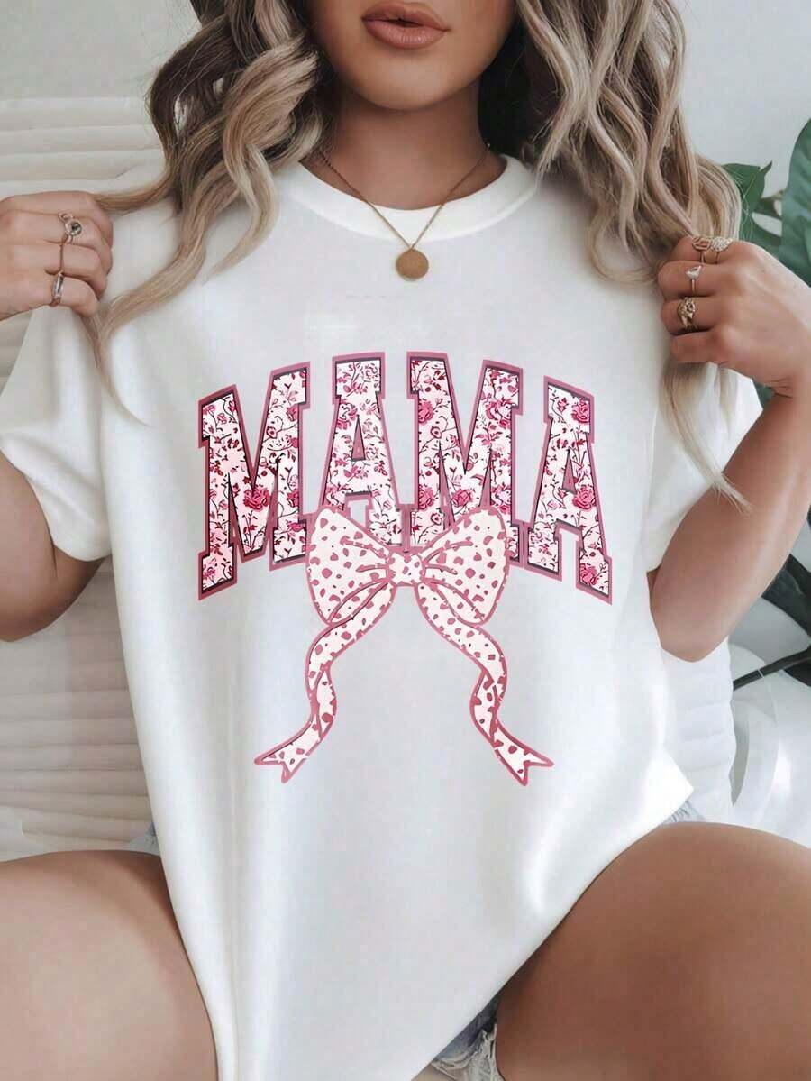 Camiseta Casual de Mujer con Estampado Floral Vintage "Mama" y Lazo Rosa, Adecuada para Todas las Temporadas
BlackFashion - Blanco - Ver 1