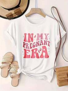 Women's Vintage Style Short Sleeve Casual T-Shirt - Summer Crew Neck T-Shirt "In My Pregnant Era", Machine Washable, Ladies' T-Shirts, Casual Wear, Modern Look, Comfortable Fit

-WhiteFashion - 白色 - 查看 2