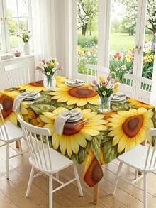 1/2pcs Tablecloth, Sunflower Pattern Polyester Tablecloth, Countryside Style Dining Table Decor, Suitable For Kitchen, Dining Room, Coffee Table, Picnic, Camping, Farmhouse Home Decor, Square Or Round Shape, Multi-Scenario Table Protection, Holiday Atmosphere Embellishment - Multicolor - View 1