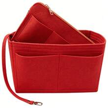 1 pieza Bolsa interior de fieltro de alta capacidad y multifuncional, extra grande/grande/mediana/pequeña, bolsa de maquillaje de gran capacidad, bolsa de fieltro, organizador minimalista desmontable - Rojo - Ver 2
