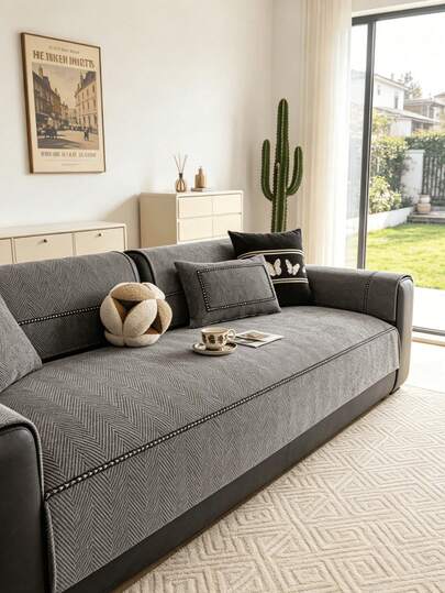 1 PC Solid Color Sofa Cover, Non-Slip Chenille Sofa Cushion Cover, Washable Pet Friendly Couch Protector For Living Room, Machine Washable Furniture Protector For Living Room, Sofa Slipcover For L-Shaped, Loveseat, 3-Seater, 4-Seater Sofas And Sectional Couches (Sold Separately)