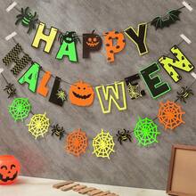 SELAMAT HALLOWEEN Spanduk Bendera Fluorescent dengan Kelelawar, Hantu, , Jaring Laba-laba Dekorasi Dinding Latar Belakang Pesta Suasana Perayaan Liburan 1 Set 1 Buah - Beraneka warna - View 1