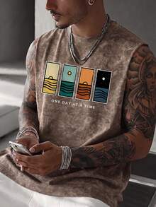 Simple Studio | Men's Retro Rugged Style Washed Short Sleeve Tank Top | Suitable For Summer Wear | Comfortable & Breathable | Leading Fashion - Brown - View 4