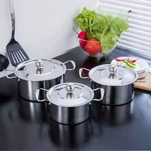 3-Piece Stainless Steel Cookware Set, Double Handle Stainless Steel Cookware Set With Lids, Induction Hob Compatible, Kitchen Utensils, Stainless Steel Pot - View 3
