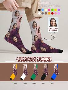 1 Pair Customized Face Pattern Socks, Personalized Photo Socks, Customized Funny Face Socks, Customized Pattern Socks, Print Any Face Image On Socks, Anniversary Gift, Valentine's Day Gift, Unique Birthday Gift, Customized Collectible Gift - Multicolor - View 3