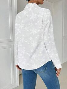 Blusa blanca casual con cuello y bolsillo, de manga larga ajustada para mujeres - Blanco - Ver 2