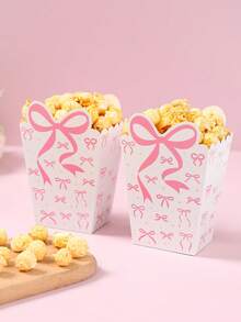 10pcs Pink Bow Printed Paper Popcorn Boxes, Cute Party Snack Containers Suitable For Baby Shower, Birthday, Gender Reveal, Parenting Party, Butterfly Theme Party Decor - Pink - View 5