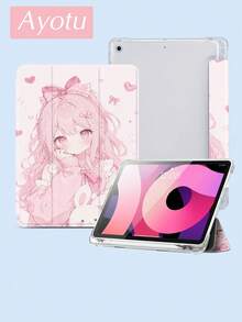 Ayotu 可爱动漫少女保护套，兼容 iPad Air 4/5 10.9 英寸，防震保护套，兼容三星 Galaxy Tab A8 10.5 英寸（2022 款）、MatePad 10.4 英寸及其他平板电脑，带笔槽，支持自动睡眠/唤醒 - 彩色 - View 5