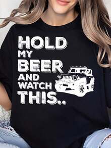 Sostén mi cerveza y mira esto. Camiseta Je1ep para mujer, camiseta de aventura todoterreno, camiseta gráfica para camping al aire libre, top divertido y llamativo. - Negro - Ver 7