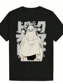Camiseta de mujerCasual T-shirtCamiseta de anime con personaje misterioso |     Camiseta estampada con kanji tradicionales japoneses y patrón de estrellas - Suave y transpirable, corte clásico, cuello redondo - Ropa casual, Camiseta estampada hombre100% CottonDurableCómoda y ligera - Negro - Ver 1