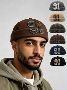 1pc Vintage Washed 91 Beanie Hat, Retro Numeric Fashion Versatile - A - View 12