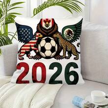 1 pièce Housse de coussin décoratif carré en peluche douce de style match de football 2026, avec fermeture éclair invisible, convient pour la chambre du joueur, le canapé, la voiture, la chambre à coucher, la décoration de la fête du match de football, 45X45cm, sans rembourrage, motif unilatéral - Multicolore - Voir 6