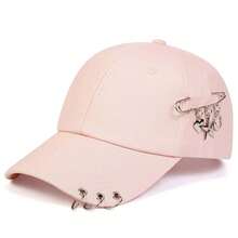 1pc Unisex Baseball Cap With Metal Ring, Adjustable Casual Hat For Outdoor, Spring & Autumn - Pink - View 6