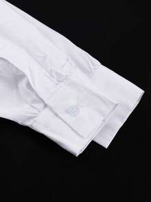Vestido camisero blanco plisado, cuello solapa, manga larga, cintura alta, botones simples, estilo elegante largo - Blanco - Ver 7