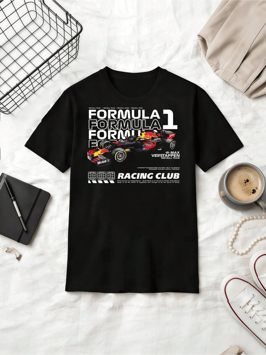F1 Driver   Team Retro Car Style Cotton T-Shirt - Black - View 1