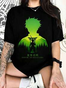 Minimalist Forest Art T-Shirt D-DemonSS S-SlayerS Wind Hashira Sanemi - Black - View 1