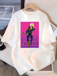 Figura poderosa de guerrero cósmico con guante brillante que simboliza fuerza infinita y equilibrio universal camiseta de mujer  cómoda y casual ideal para uso diario y amantes del arte geek - Blanco - Ver 3
