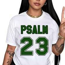 Camiseta Casual para Mujer, Camiseta Premium de Jersey con el Salmo 23 - Camiseta de Algodón Casual de Manga Corta con Cuello Redondo y Letras Verdes en Relieve, Tela Suave y Transpirable para Fiestas y Regalos, Tallas S-5XL, 100% Algodón, Duradera - Blanco - Ver 7