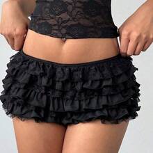 Women's New Sexy Lace Solid Color Black Cake Skirt Ruffle Low Waist Short Shorts,Valentine's Day,Valentines,Shorts For Women,Y2k,Valentine's Day,Graduation,Back To School Outfits Summer Outfits For Women Summer Clothes Summer Holiday Outfits - Rosa Pálido - Ver 7