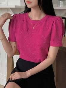 Blusa de mujer de manga corta y cuello redondo, camiseta de verano - Rosa - Ver 6