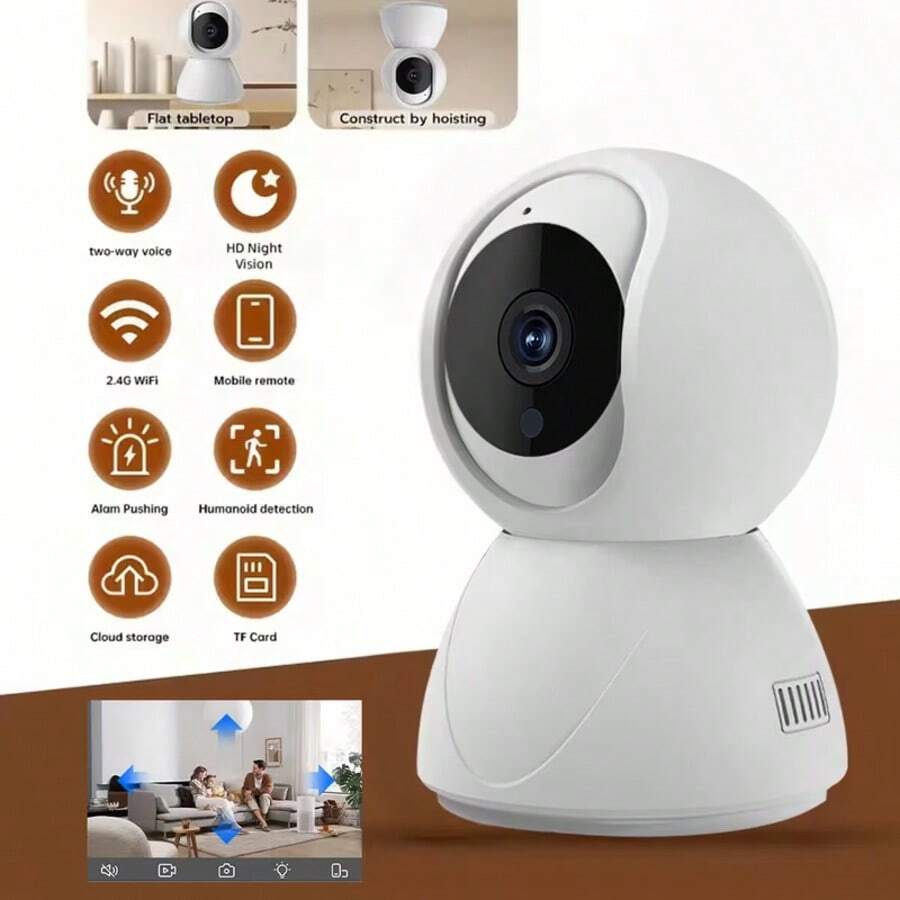 High Definition Security Wireless Camera, 2.4g WiFi High-Definition Camera, Smart Device That Can Rotate 355 °, Supports User Sharing, With Color Night Vision, Two-Way Audio, And Motion Detection Functions, Suitable For Home/Office/Pet Monitoring - Multicolor - View 1