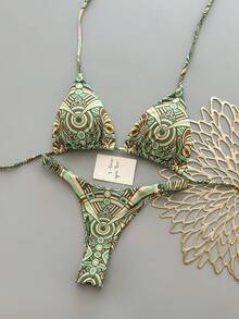 Bộ bikini 2 mảnh phong cách bohemian thanh lịch, gợi cảm, in hoa, buộc dây, thích hợp cho kỳ nghỉ biển mùa xuân/hè. - Nhiều màu - Xem 2
